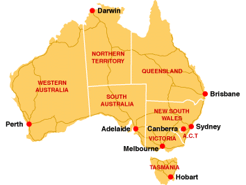 Map Of Australian States And Capital Cities Oz City Australia - Australian Capital Cities